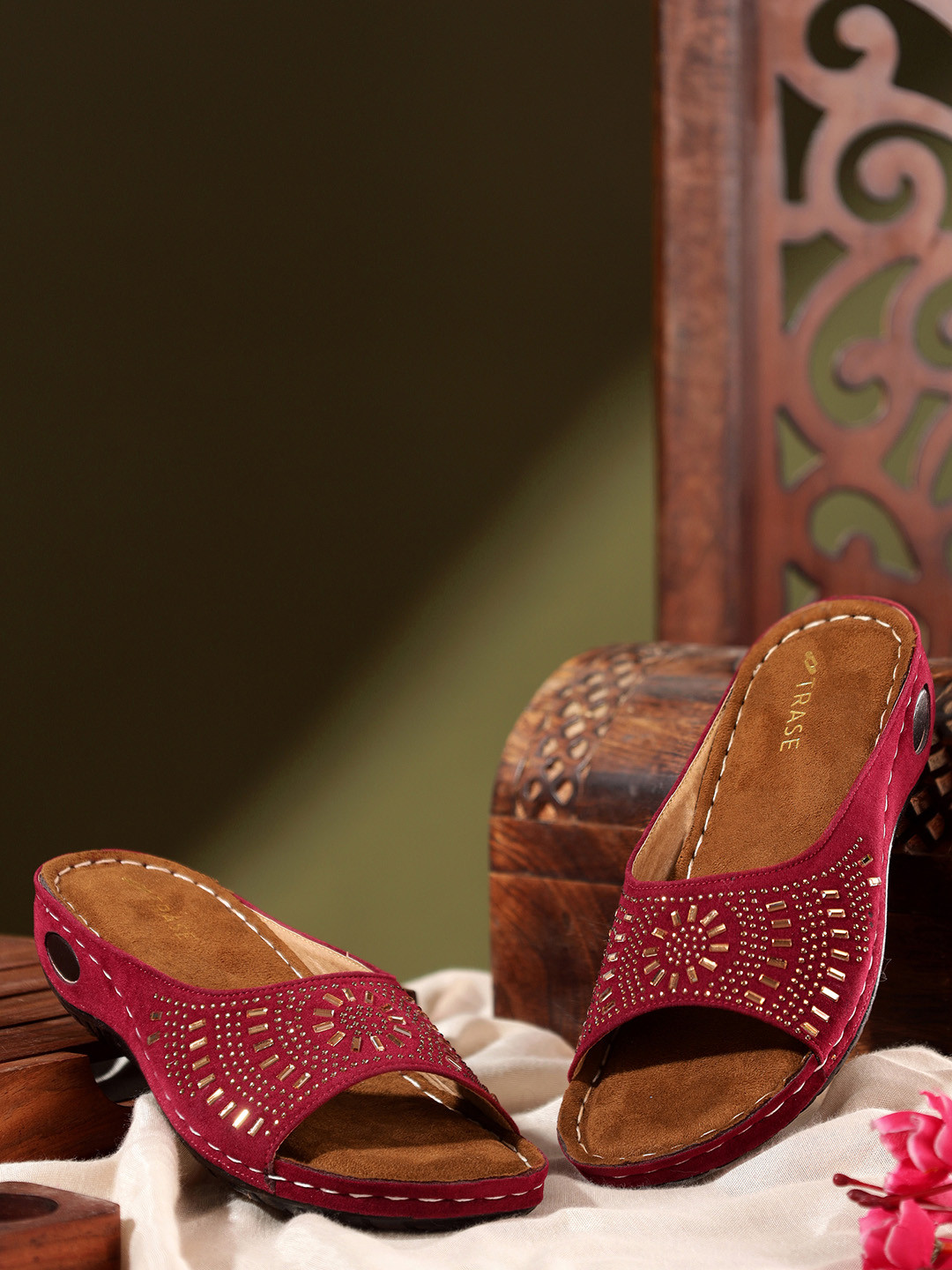 TRASE Embellished Open Toe Flats