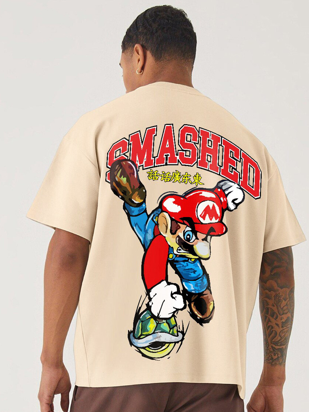 PRONK Super Mario Printed Drop Shoulder Sleeves Cotton Oversized T-Shirt