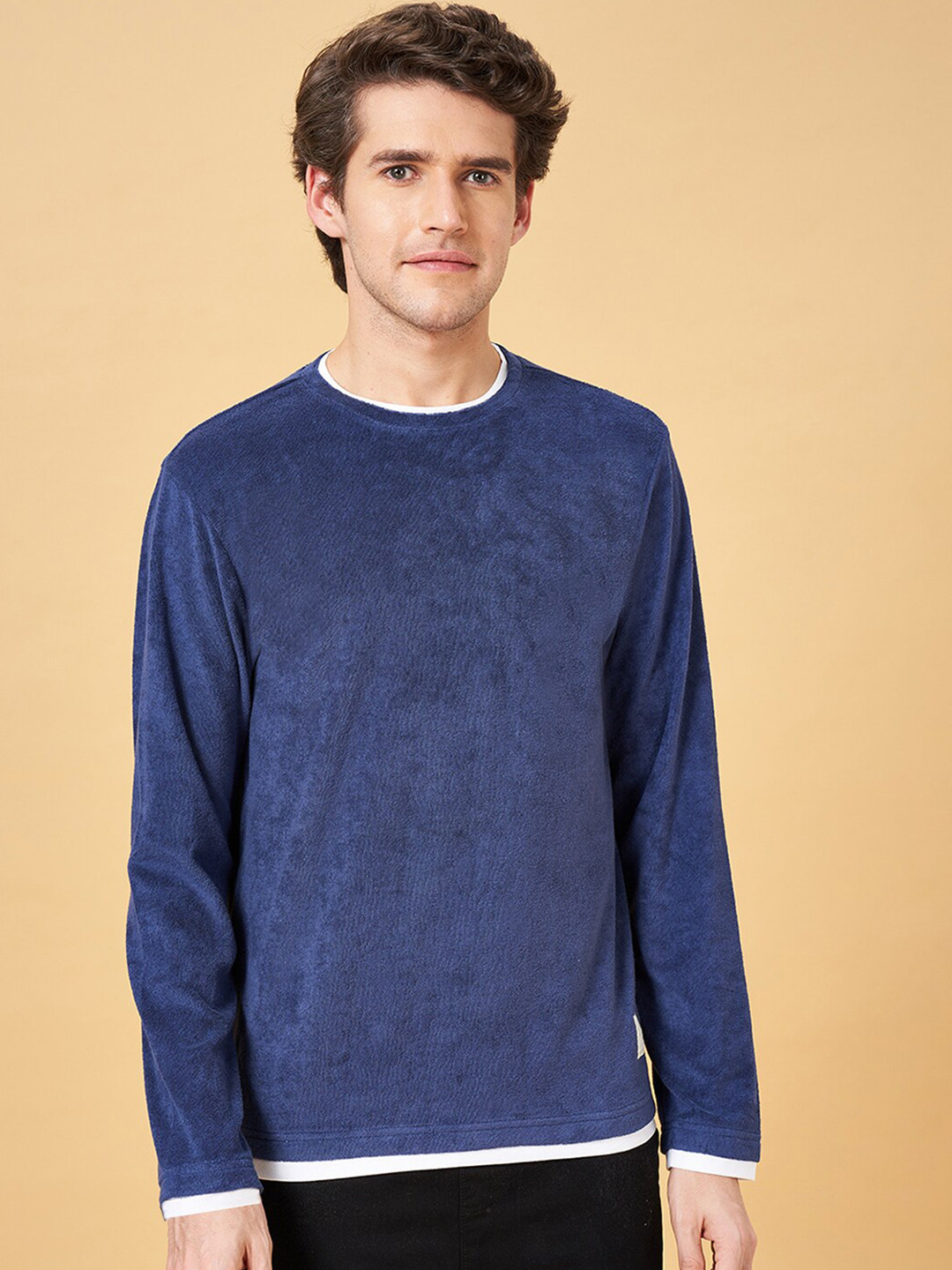 People Navy Blue Round Neck Slim Fit T-shirt