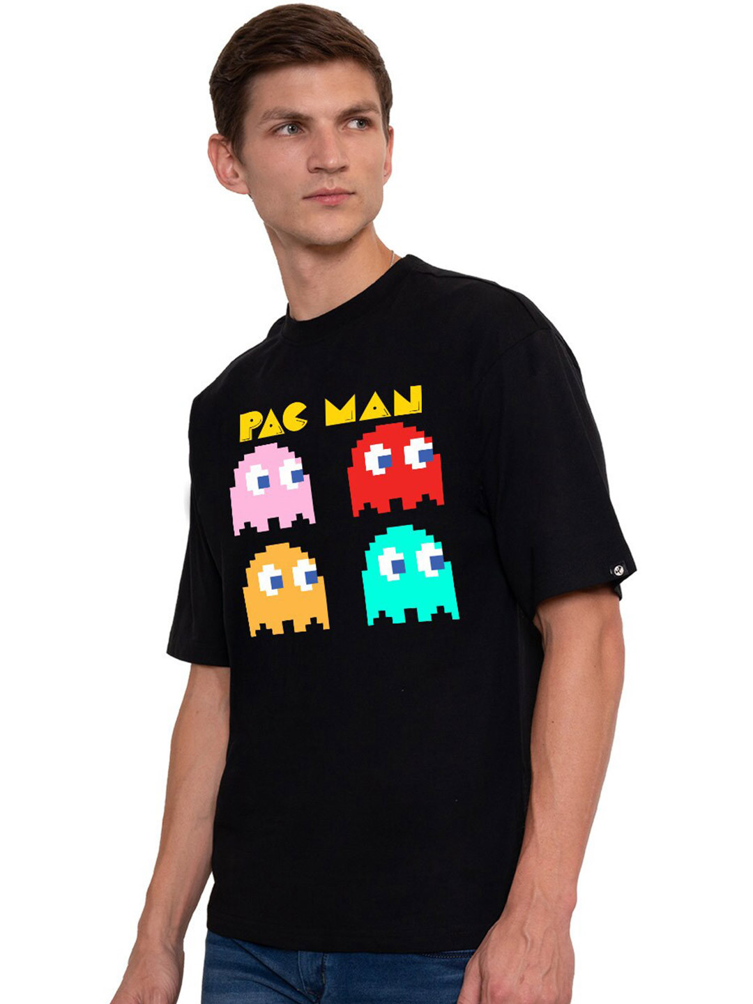 PRONK Pac-Man Graphic Printed Oversized Cotton T-shirt