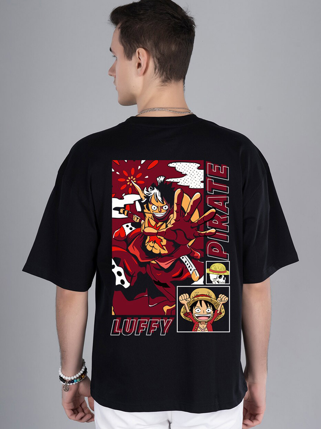 PRONK Luffy Anime Graphic Oversized Cotton T-shirt