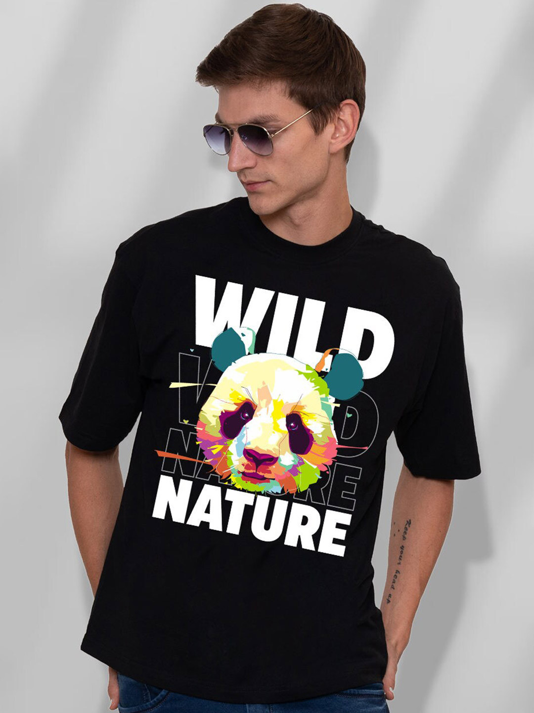 PRONK Wild Nature Graphic Printed Drop-Shoulder Sleeves Pure Cotton Oversized T-shirt