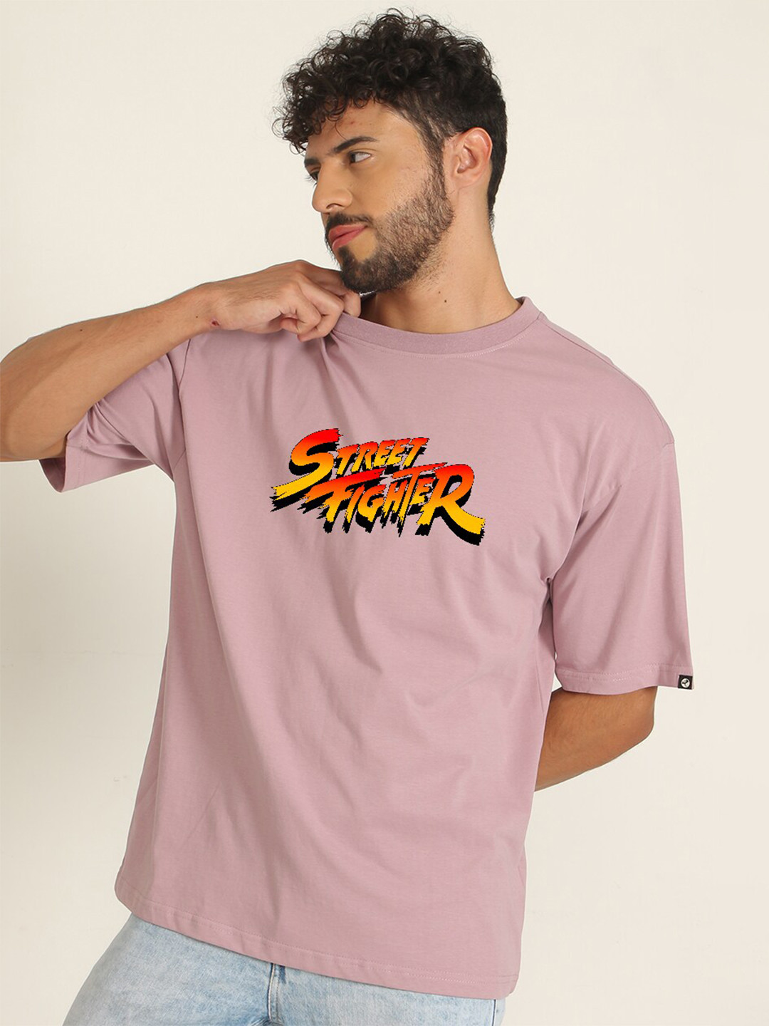 PRONK Warrior World Street Fighter Printed Drop-Shoulder Sleeves Cotton Oversized T-Shirt