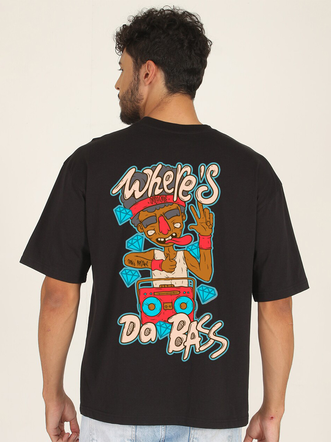 PRONK Where's Da Bass Graphic Printed Oversized Cotton T-shirt