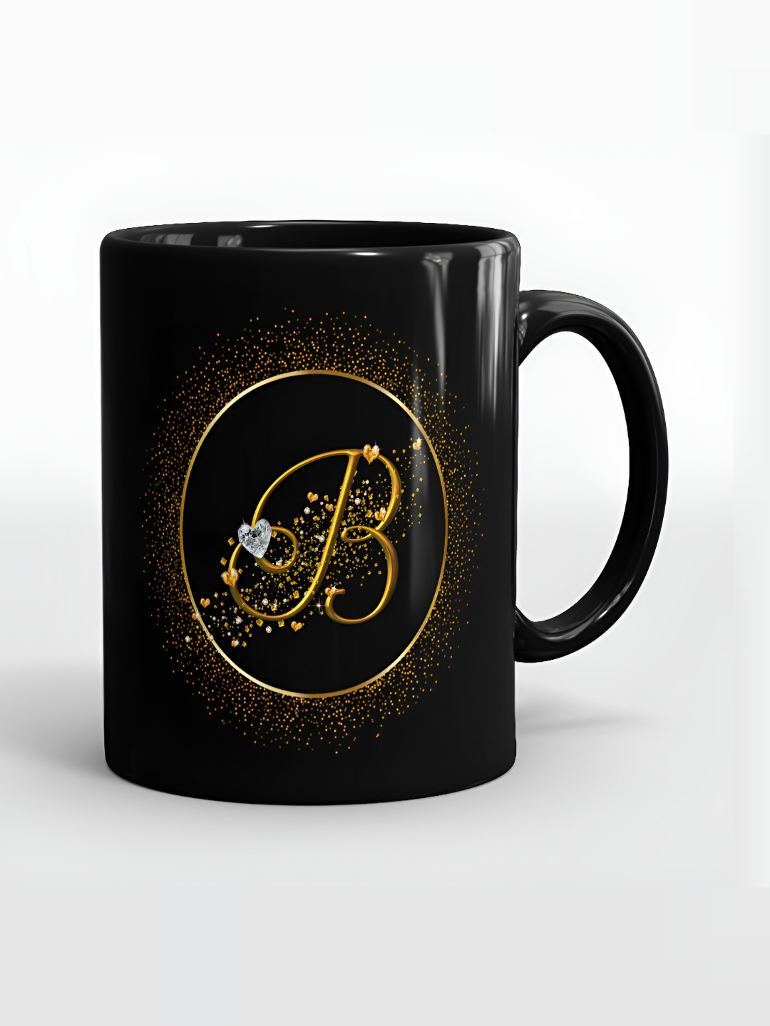 SUBLIKRAFT Black & Gold Toned Printed Ceramic Glossy Mug 330 ml