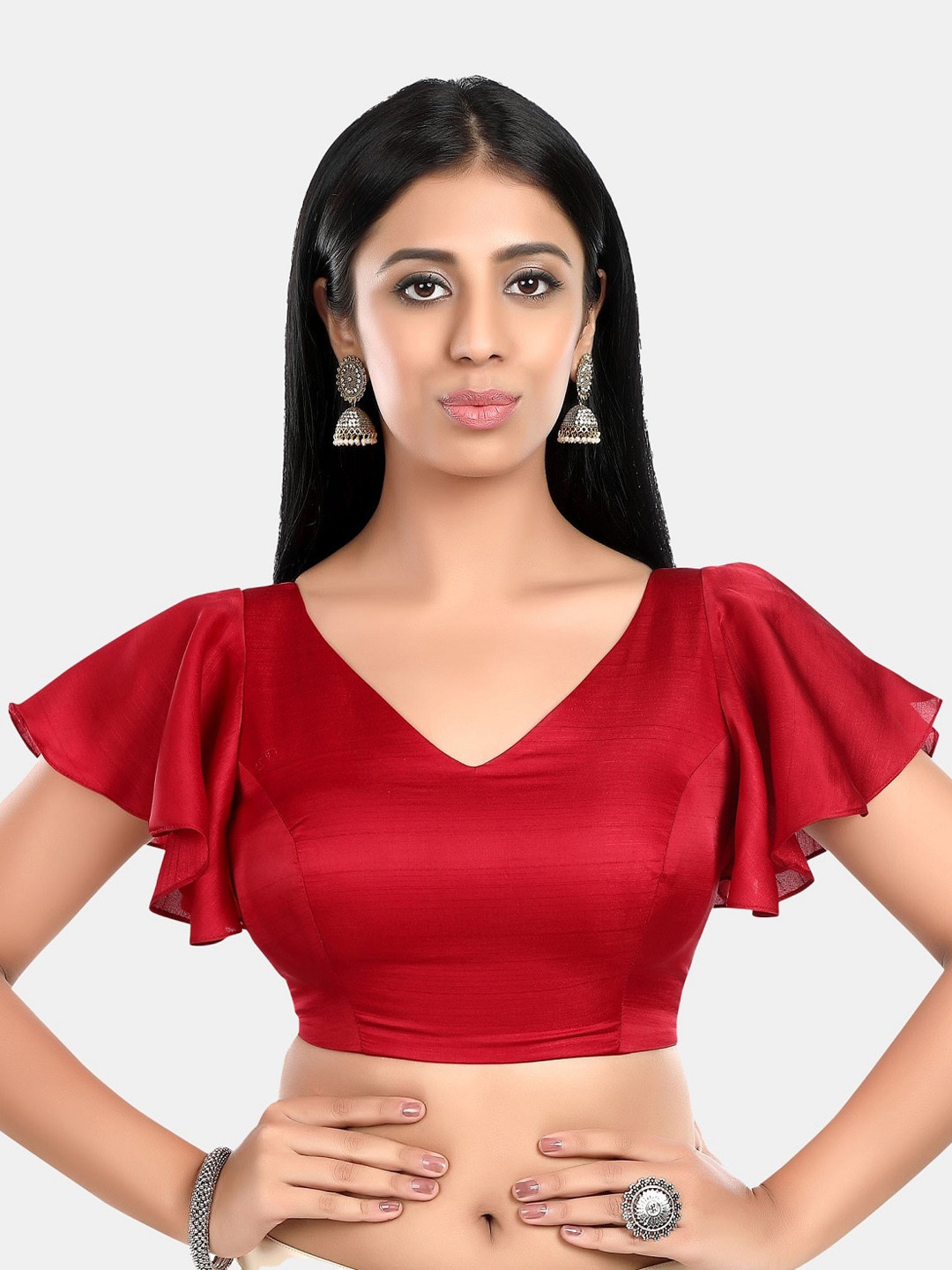 neckbook V-Neck Ruffle Silk Saree Blouse