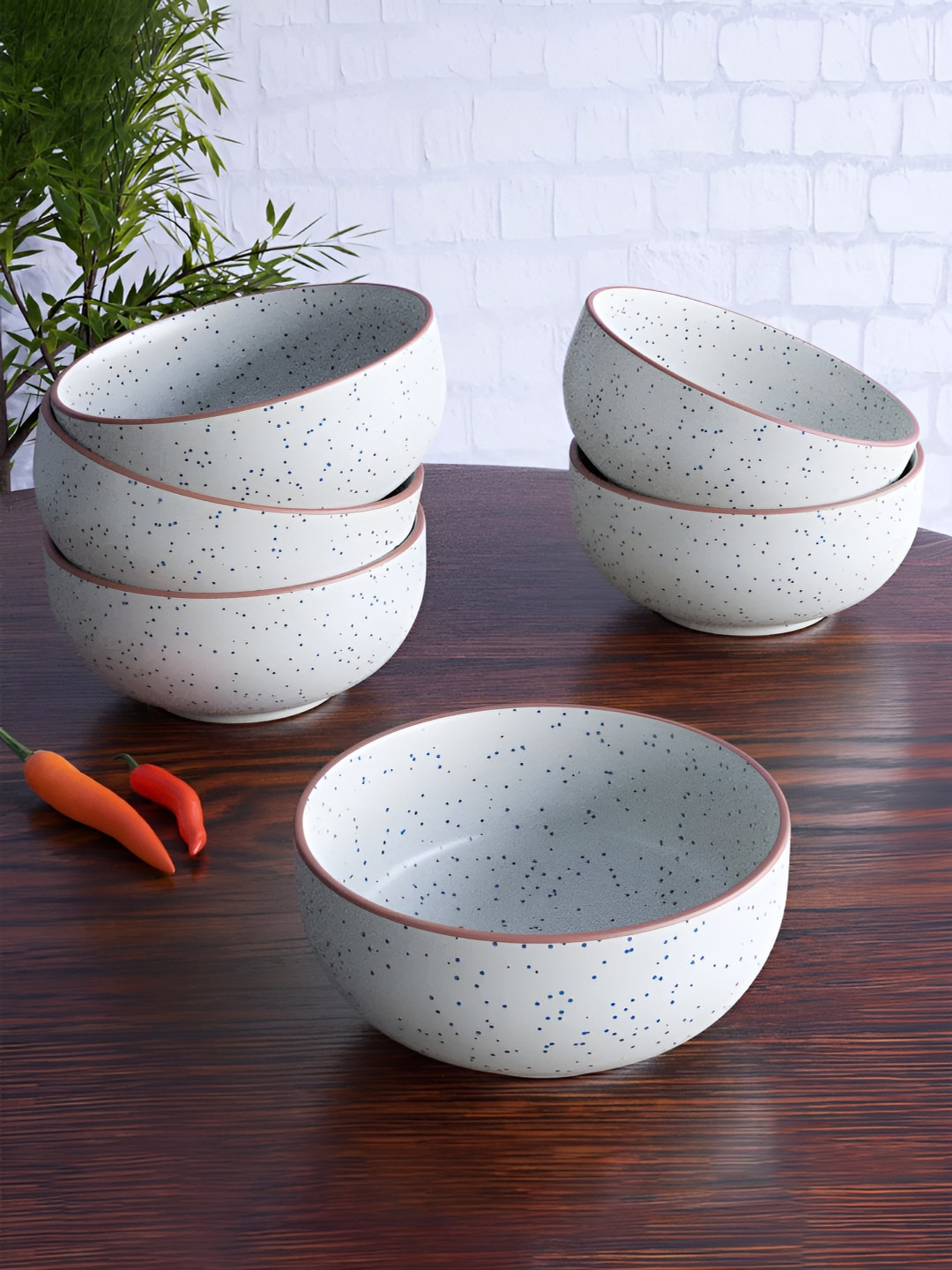 The Earth Store White 6 Pieces Ceramic Matte Bowls 150 ml Each