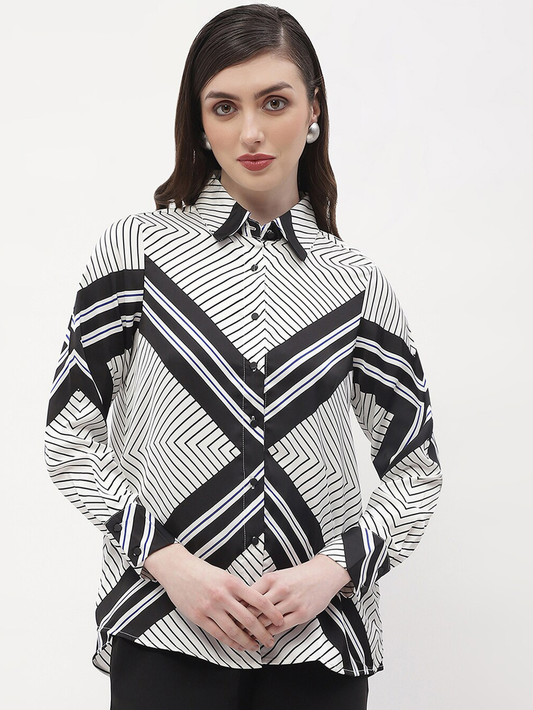 Madame Geometric Printed Long Sleeves Casual Shirt