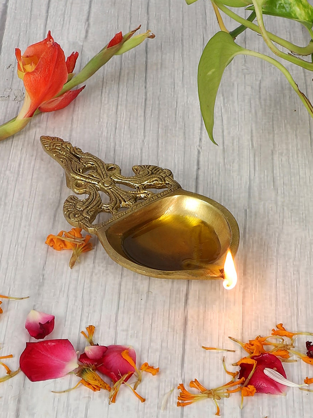 Two Moustaches Yellow Brass Aarti Spoon Diya