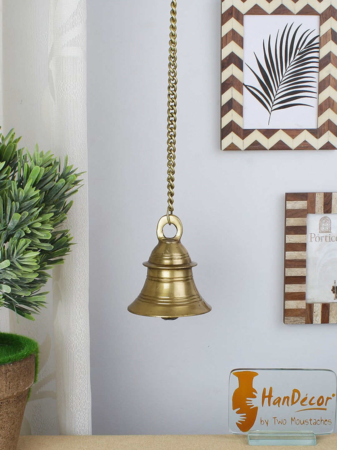 Two Moustaches Yellow Hanging Bell With Chain