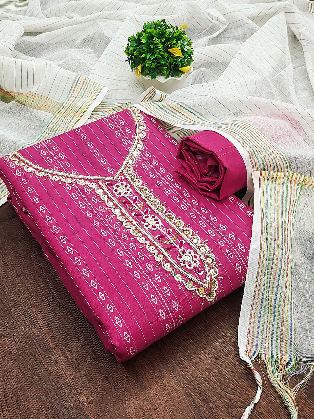 Leeza Store Ethnic Motifs Printed Beads & Stones Unstitched Dress Material