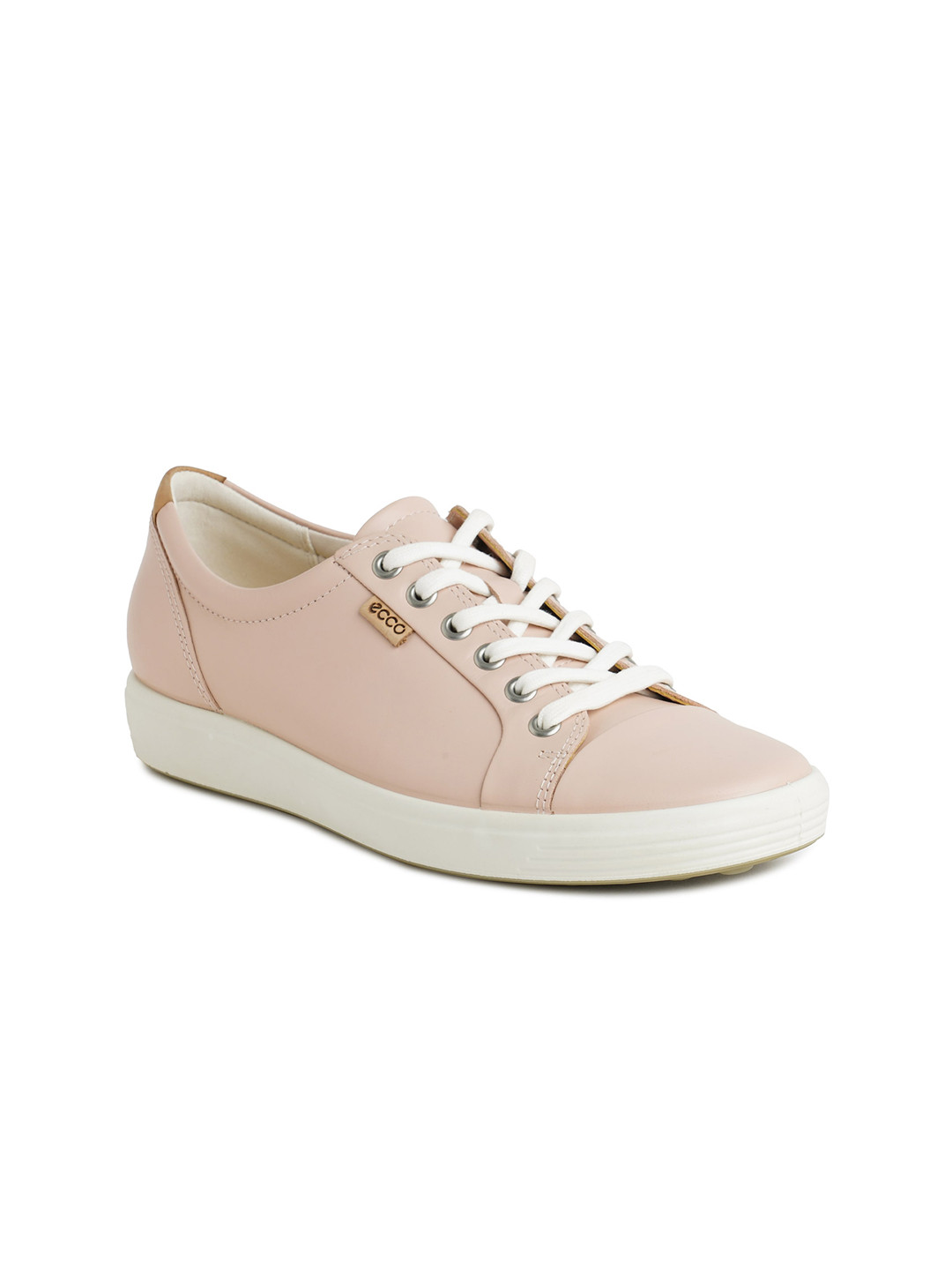 ECCO Women Soft 7 Rose Dust Leather Extra Wide Sneakers