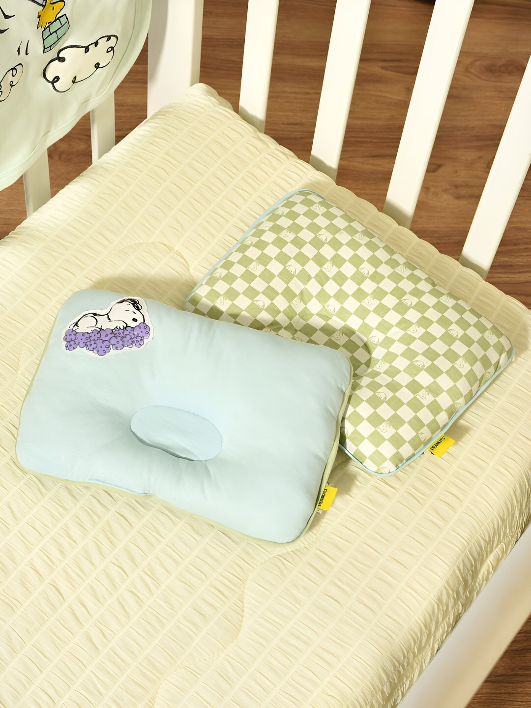 MiArcus Blue Solid Cotton Adjustable Set of 2 Medium Baby Pillow-20 x 28 x 2 cm