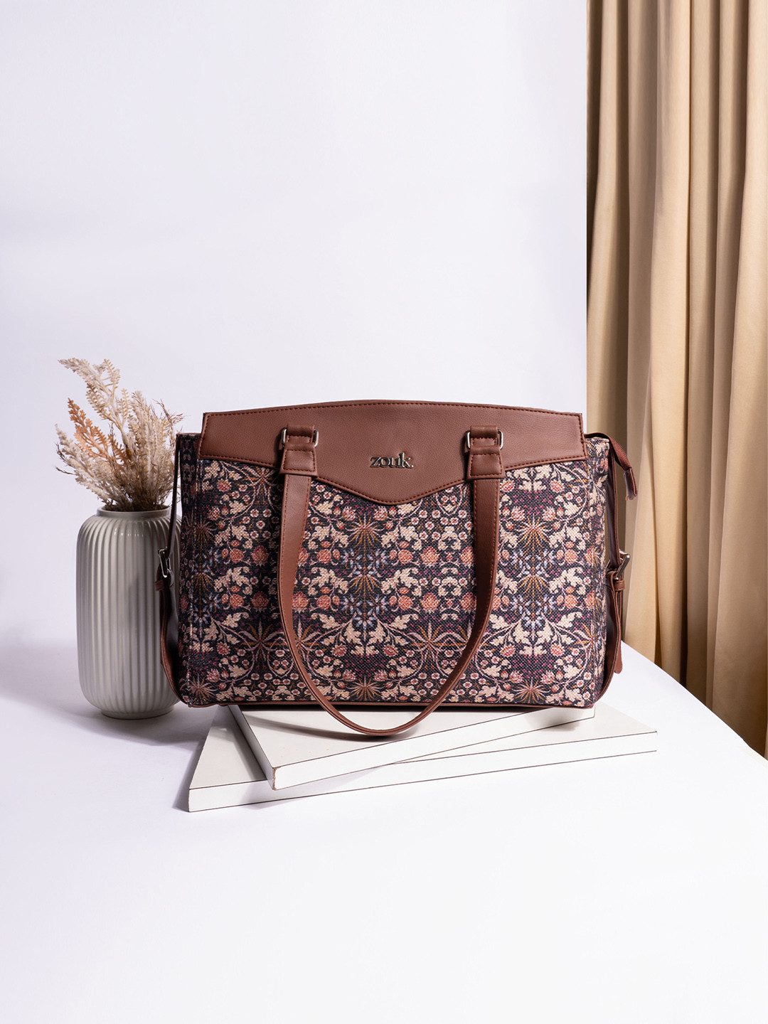ZOUK Kashmir Blooms Floral Printed Structured Shoulder Bag