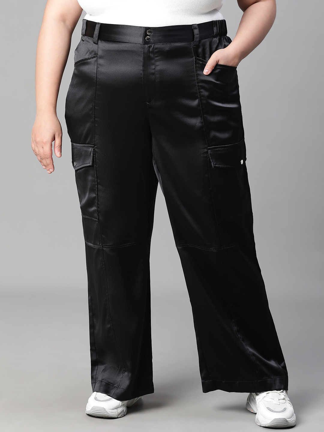 Oxolloxo Women Plus Size Smart Straight Fit Easy Wash Cargo