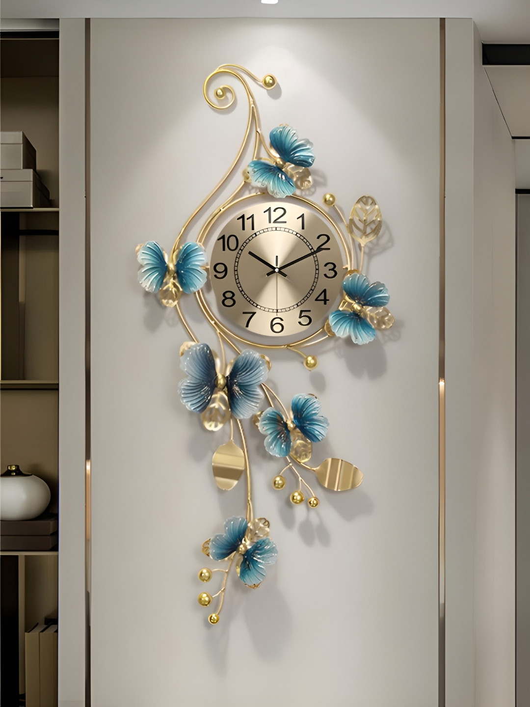 The Art House Blue & Gold-Toned Printed Abstract Shaped Traditional Wall Clock