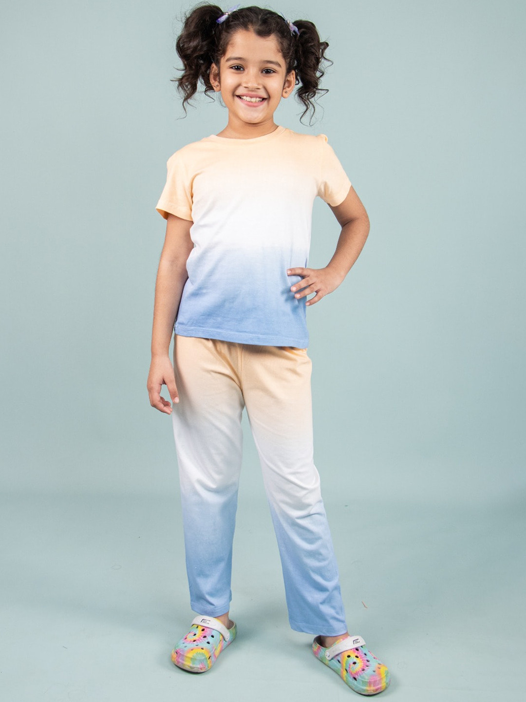 TWEENY MINI Girls Round Neck Tie & Dye Cotton Night suit