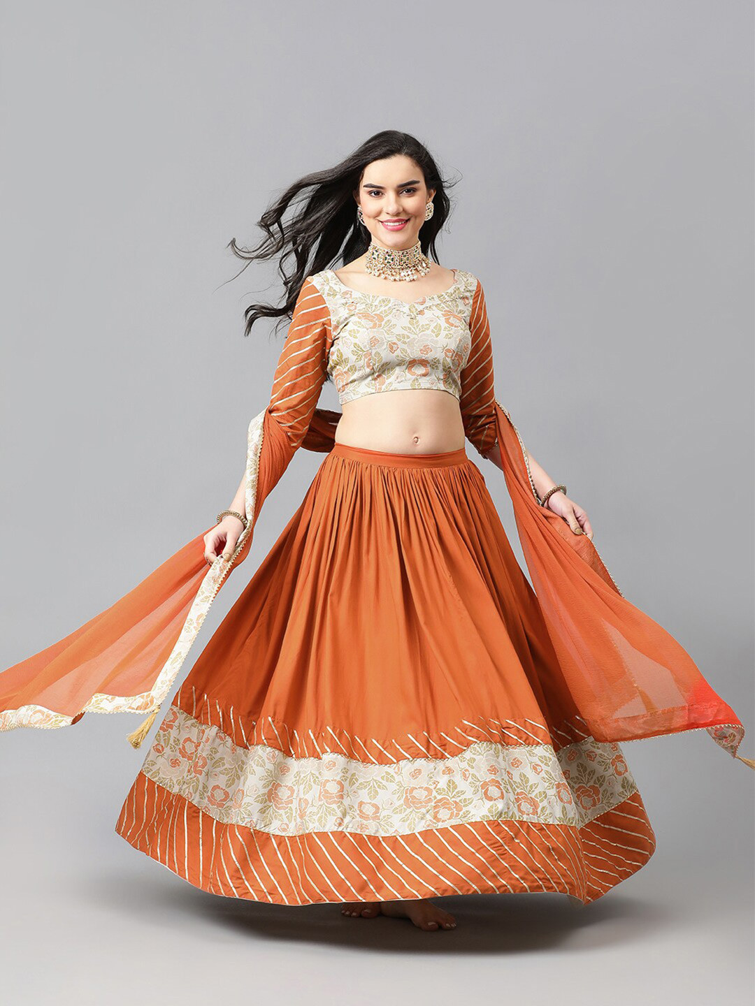 Khushal K Floral Woven Design Gotta Patti Ready to Wear Lehenga & Blouse With Dupatta