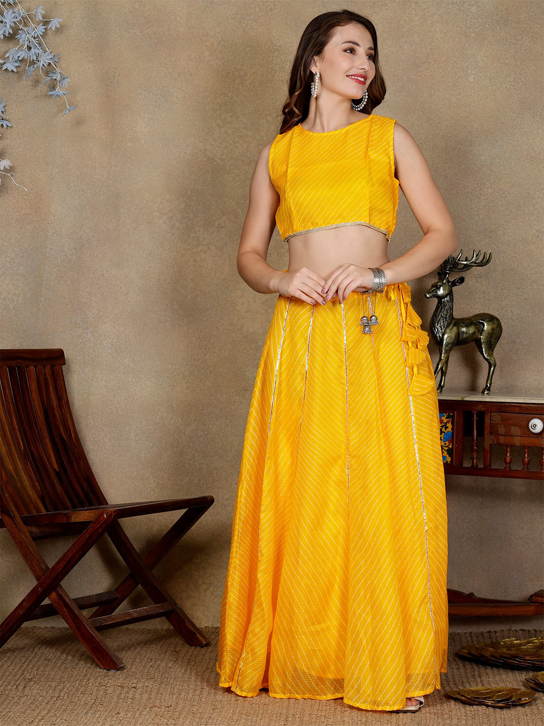 NEUDIS Striped Round Neck Ready to Wear Lehenga & Blouse With Dupatta