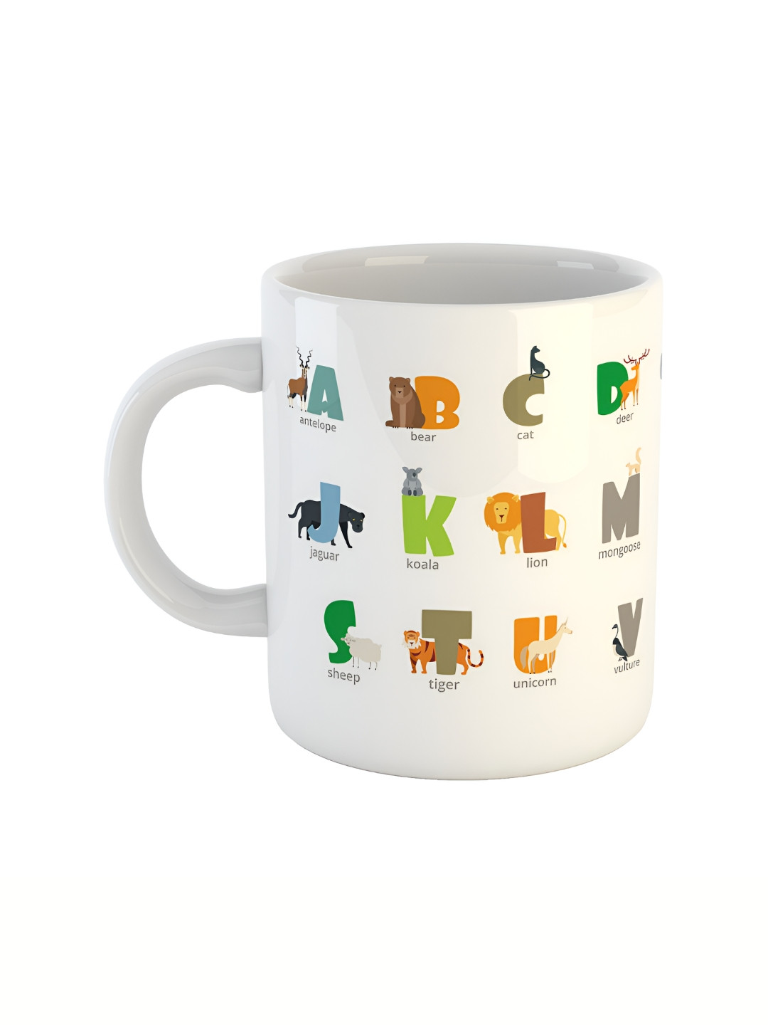 ARTBUG White & Green Alphabets Printed Ceramic Glossy Mug 350 ml