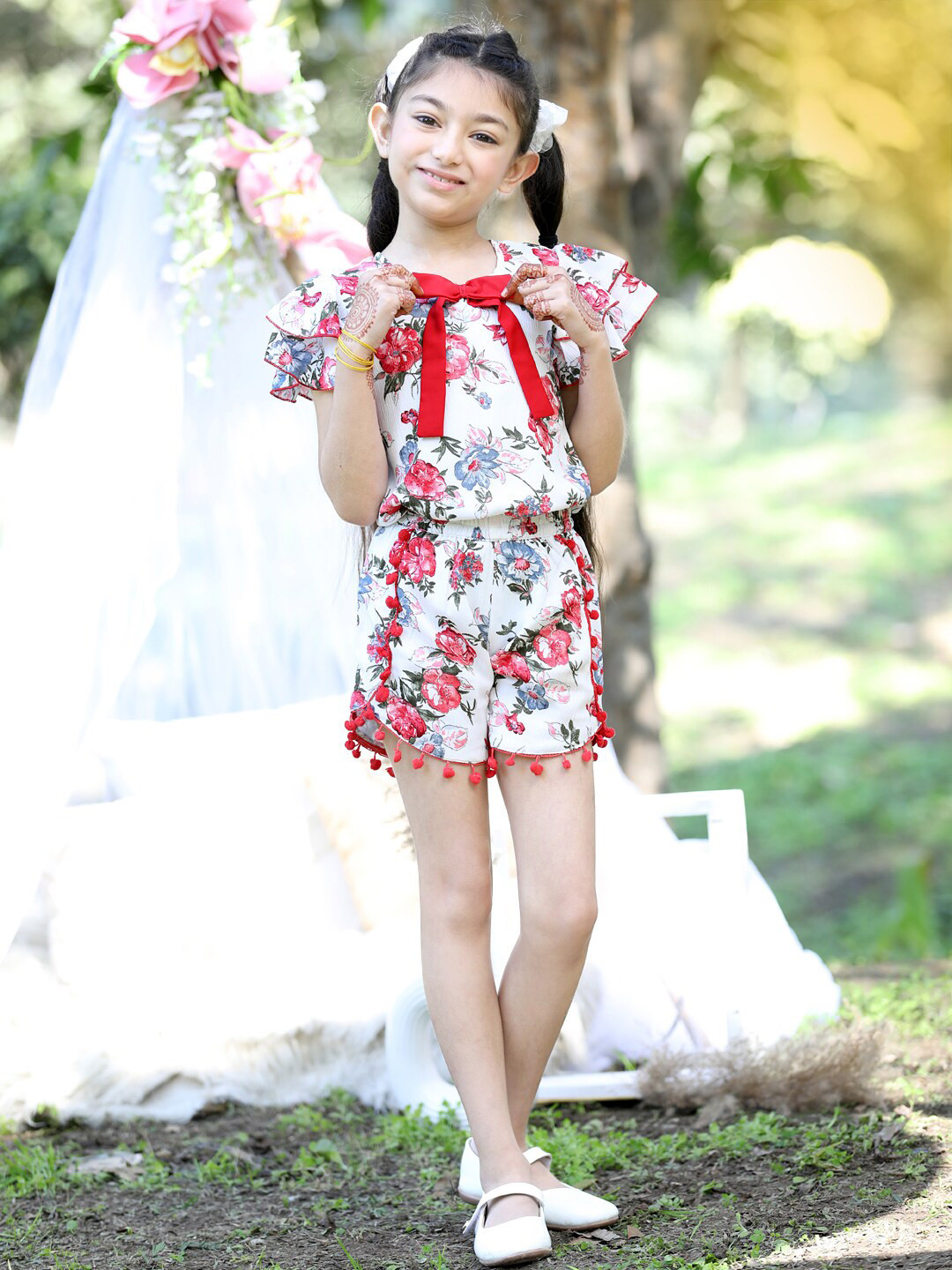 Cutiekins Girls Floral Printed Bow Top With Short