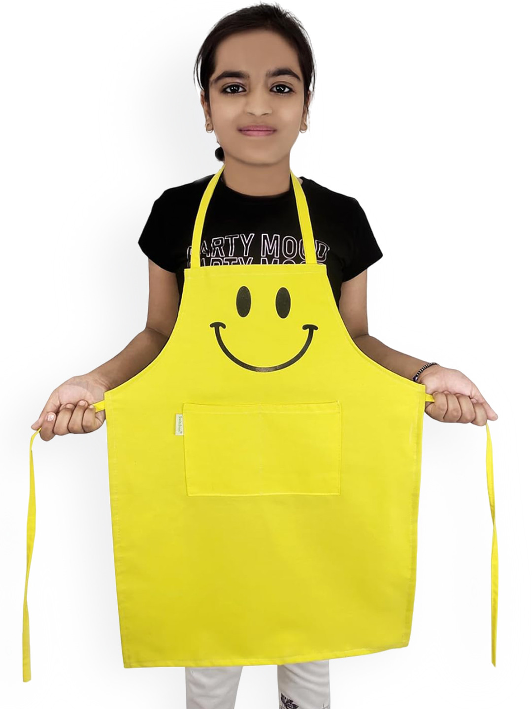 SWITCHON Kids Yellow & Black Smiley Printed Waterproof Kitchen Apron with Cap