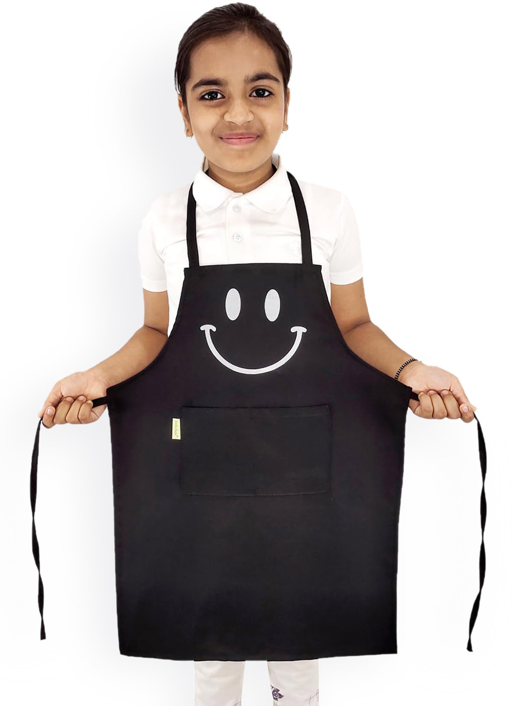 SWITCHON Kids Black & White Smiley Printed Waterproof Kitchen Apron with Cap