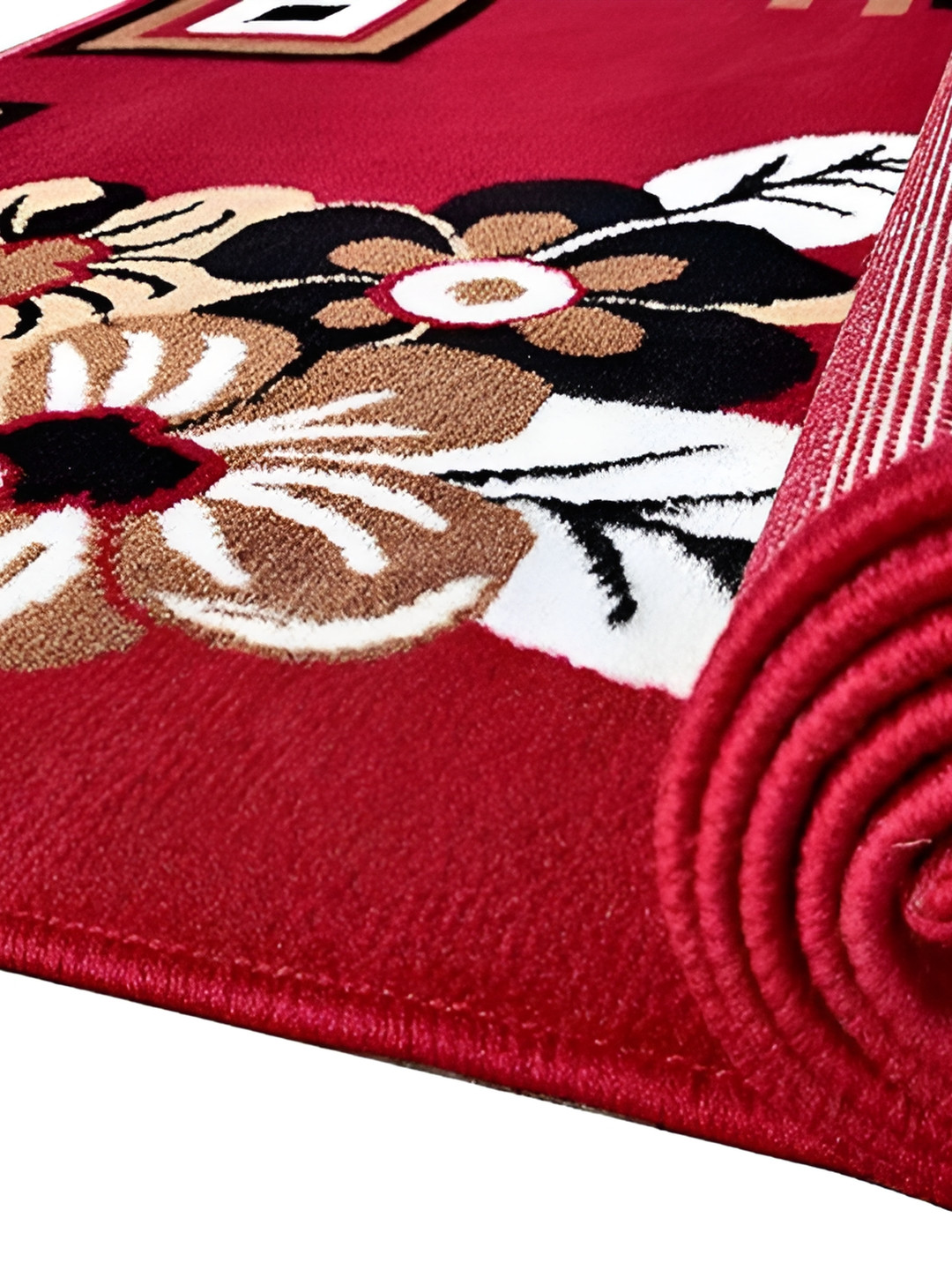 SANA CARPET Red & Black Floral Anti-Skid Polyester Carpet
