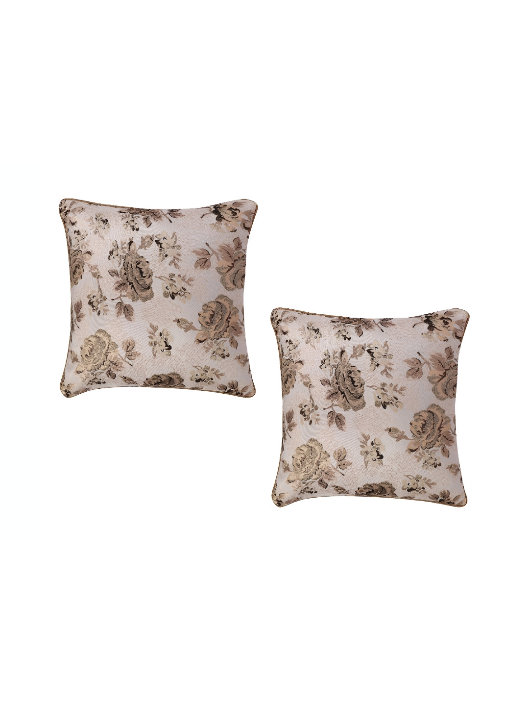 TANLOOMS Gold Floral Polycotton Lightweight 2 Piece Square Cushion Covers - 23.6x23.6In
