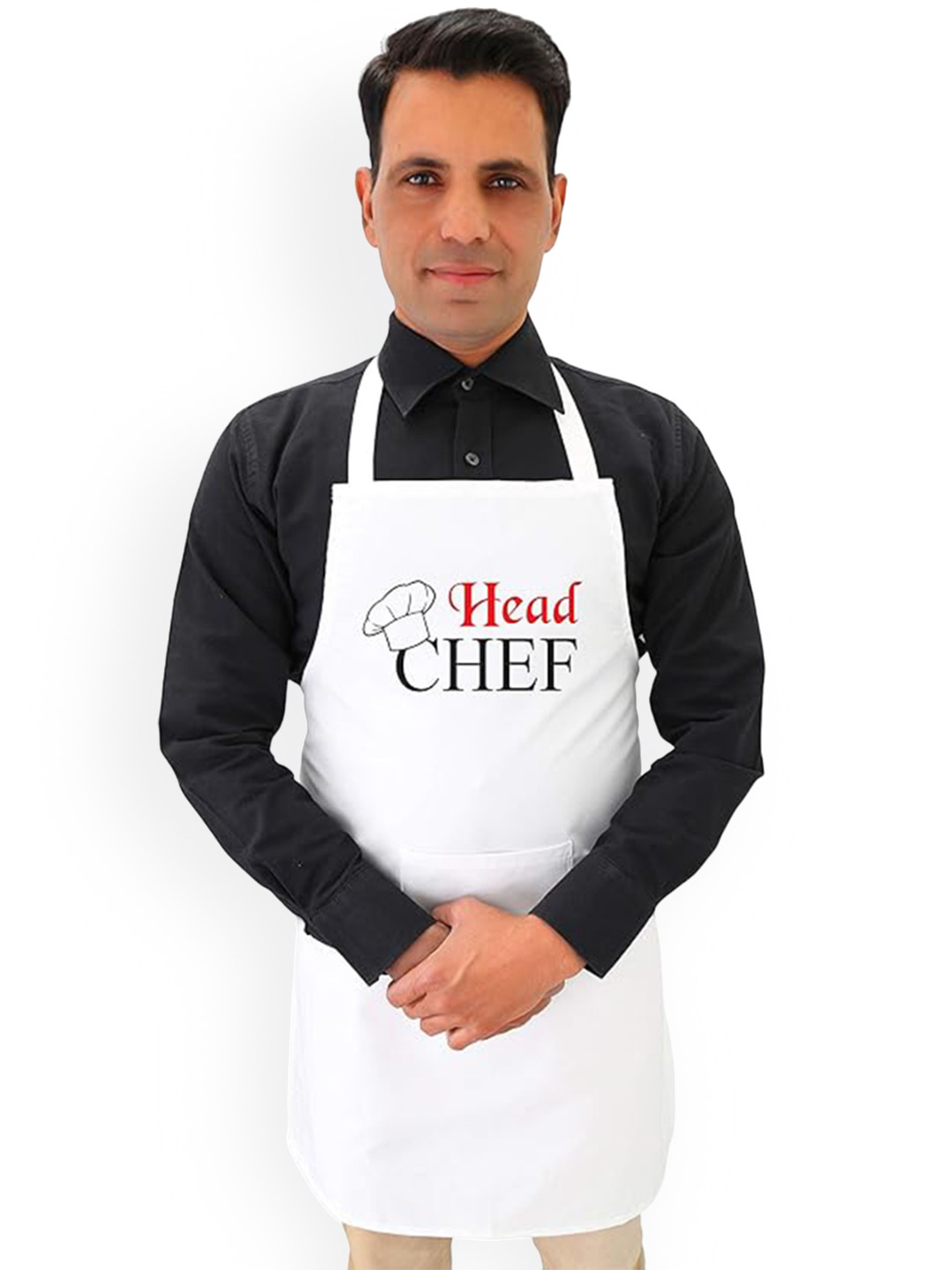 SWITCHON White & Black Head Chef Printed Kitchen Apron with Cap