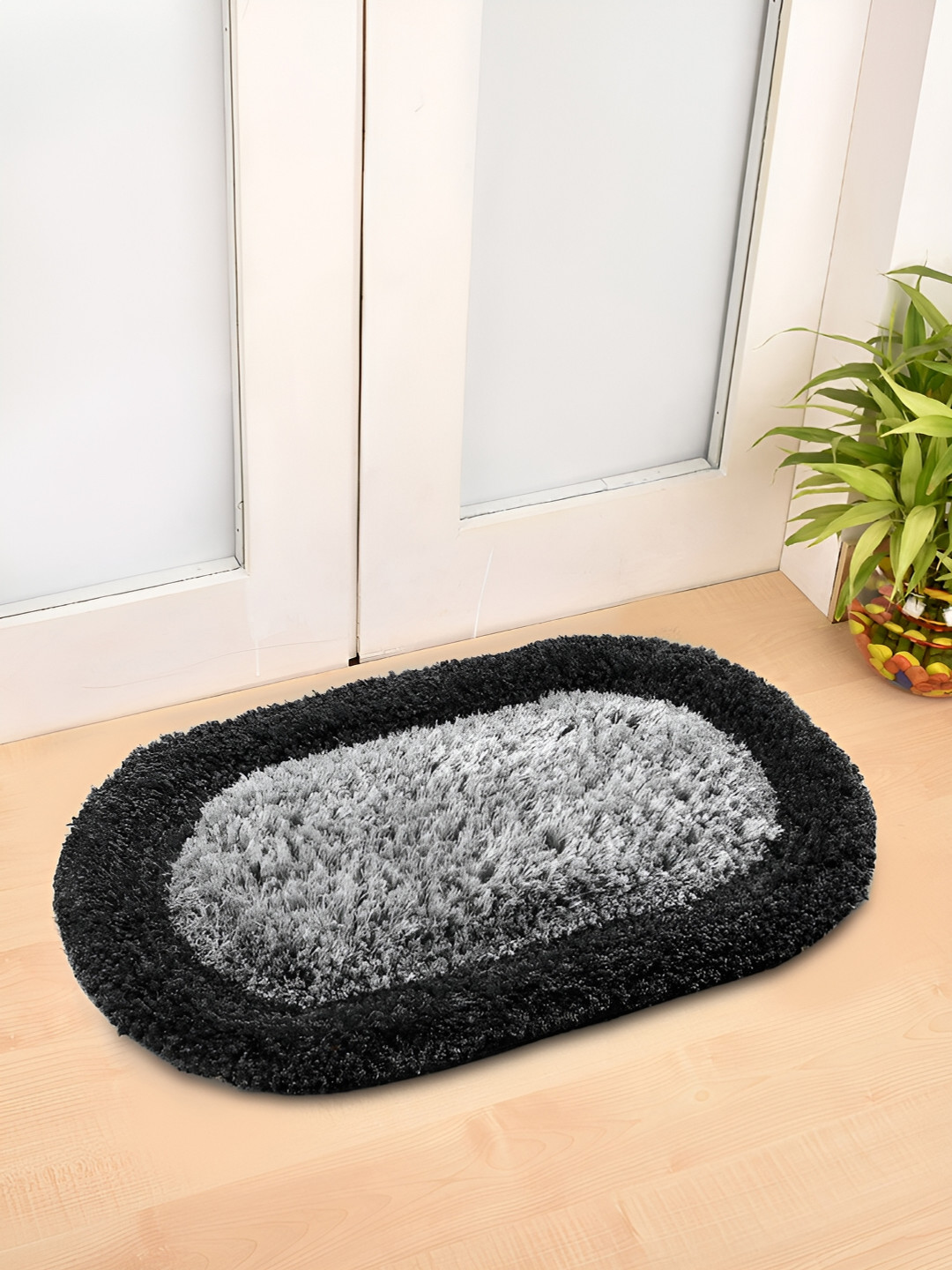 FABINALIV Grey & Black Embossed Anti-Skid Door Mat