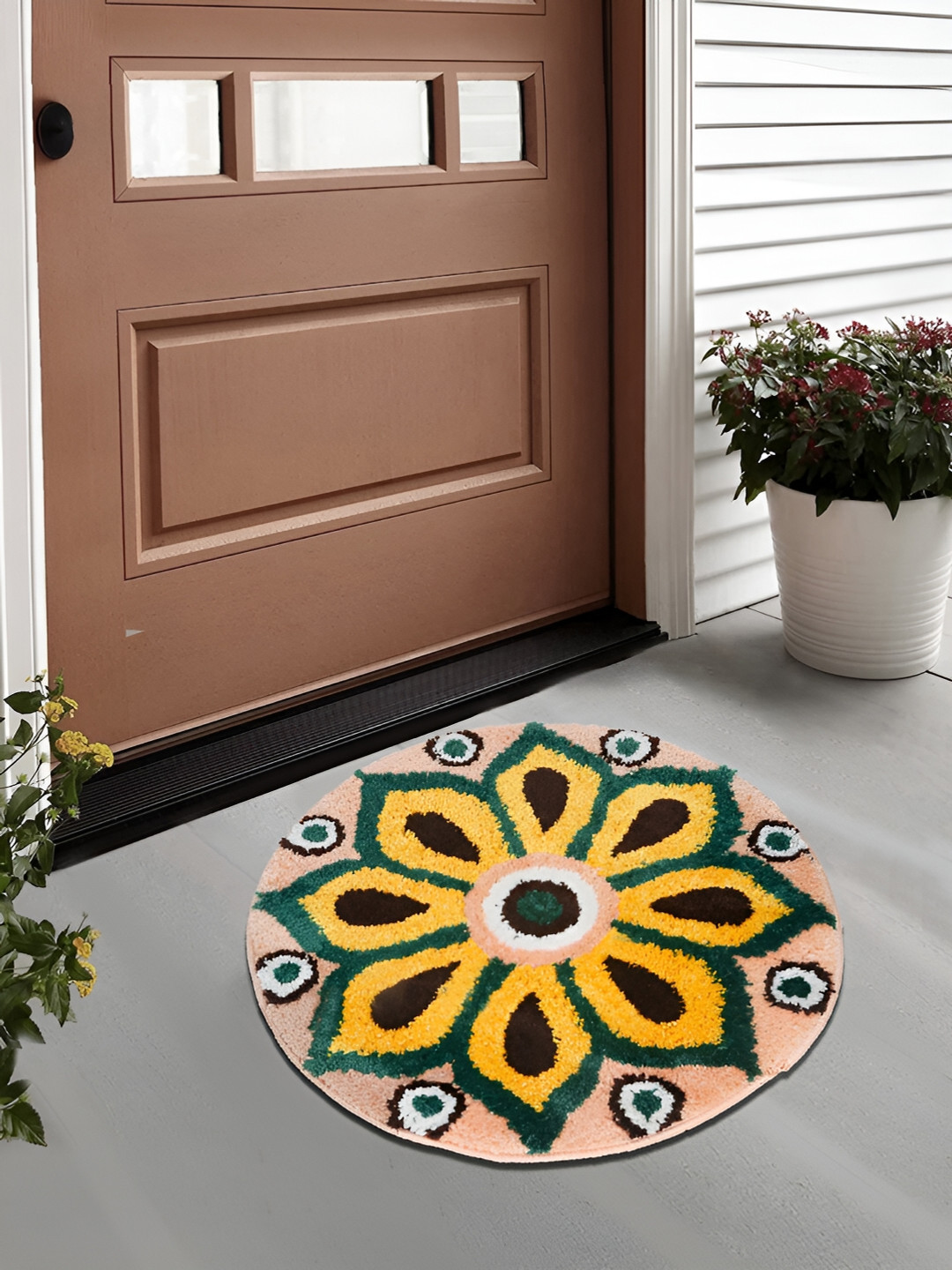 FABINALIV Yellow & Green Geometric Printed Anti Skid Doormat