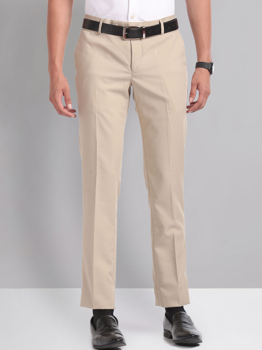 AD By Arvind Regular Fit Dobby Formal Trousers