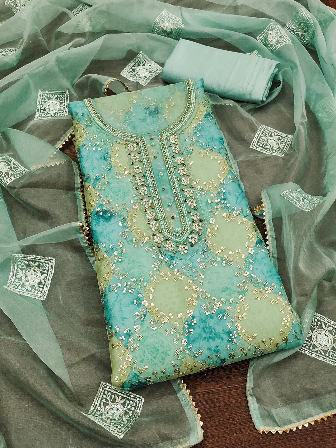 KALINI Embelished Sequinned Unstitched Dress Material