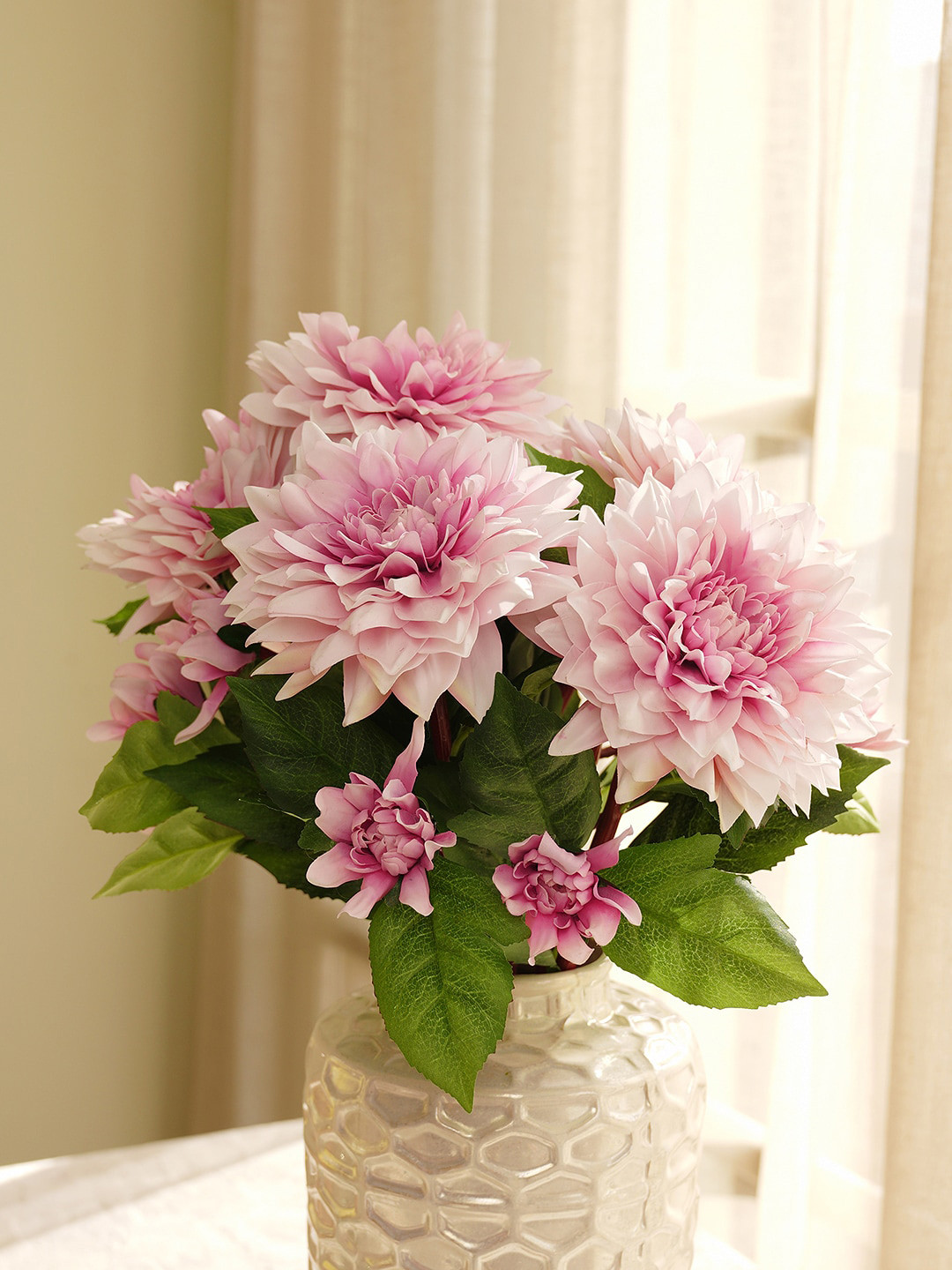 Pure Home and Living Pink & Green Dahlia Artificial Flower
