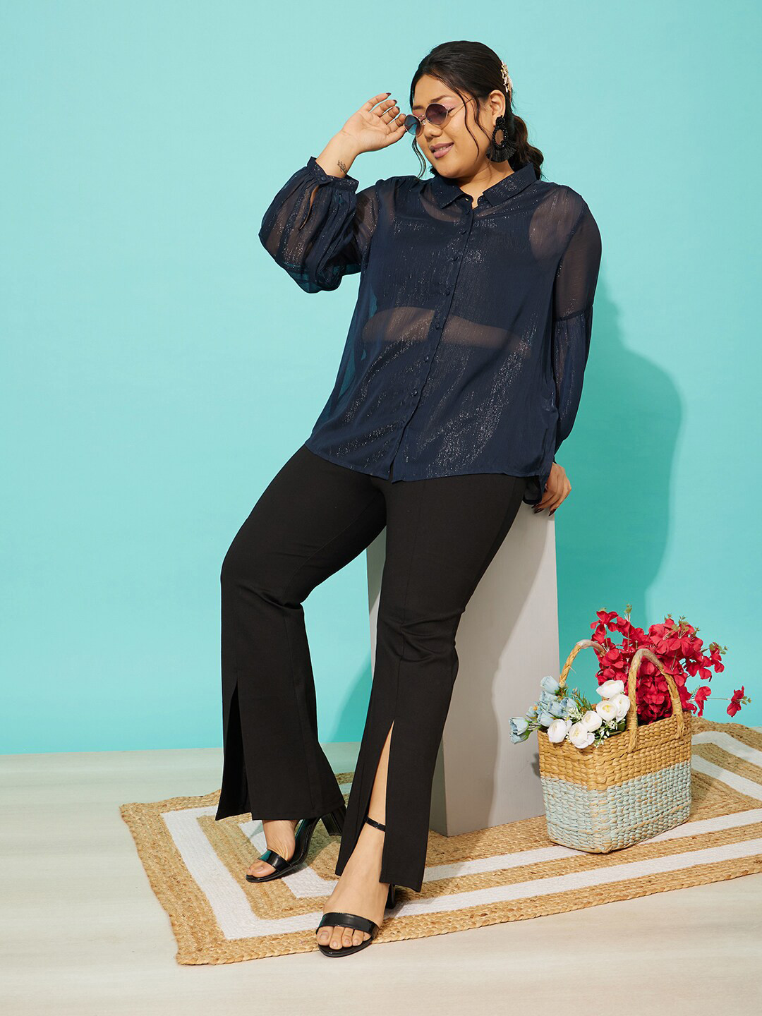 QUIERO MAS Plus Size Sheer Casual Shirt