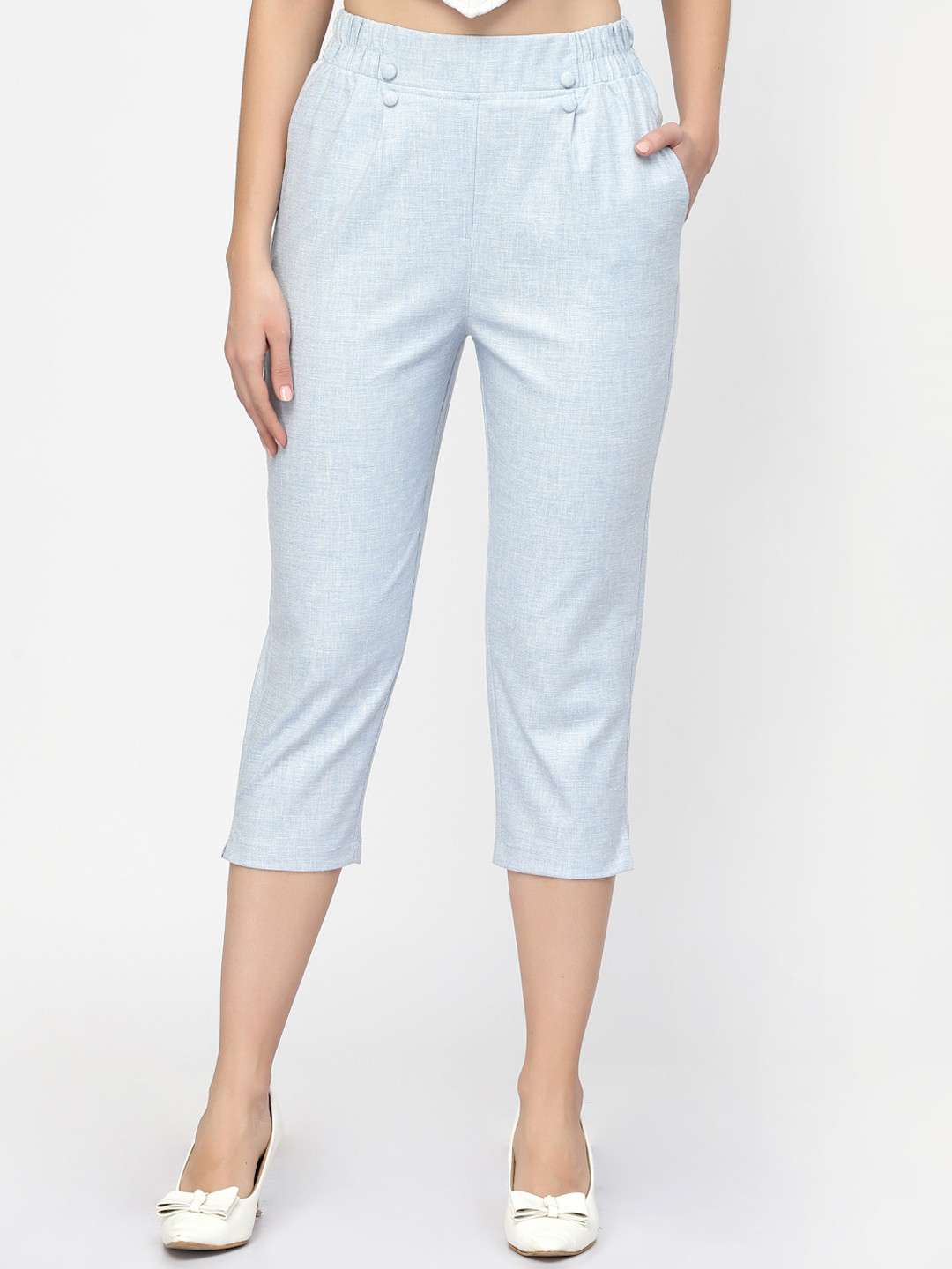 Westwood Women Straight Fit Easy Wash Cropped Pleated Linen Cigarette Trousers