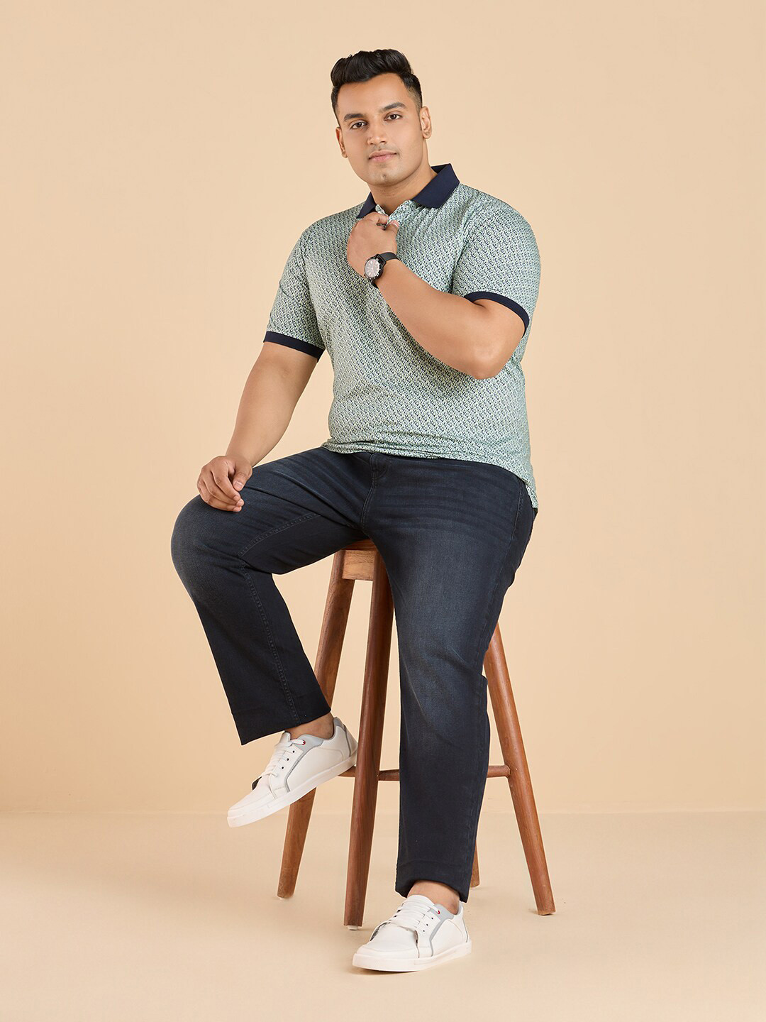 Big Hello - The Plus Life   Abstract Printed Polo Collar Cotton T-shirt