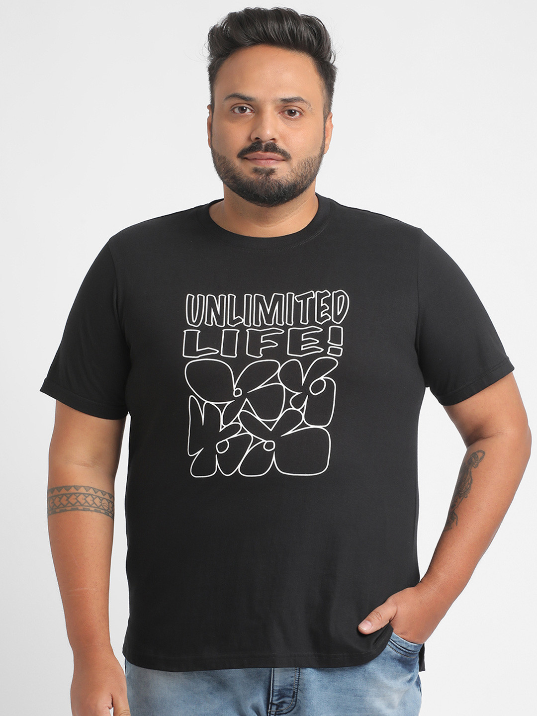 Big Hello - The Plus Life Men Printed Raw Edge T-shirt