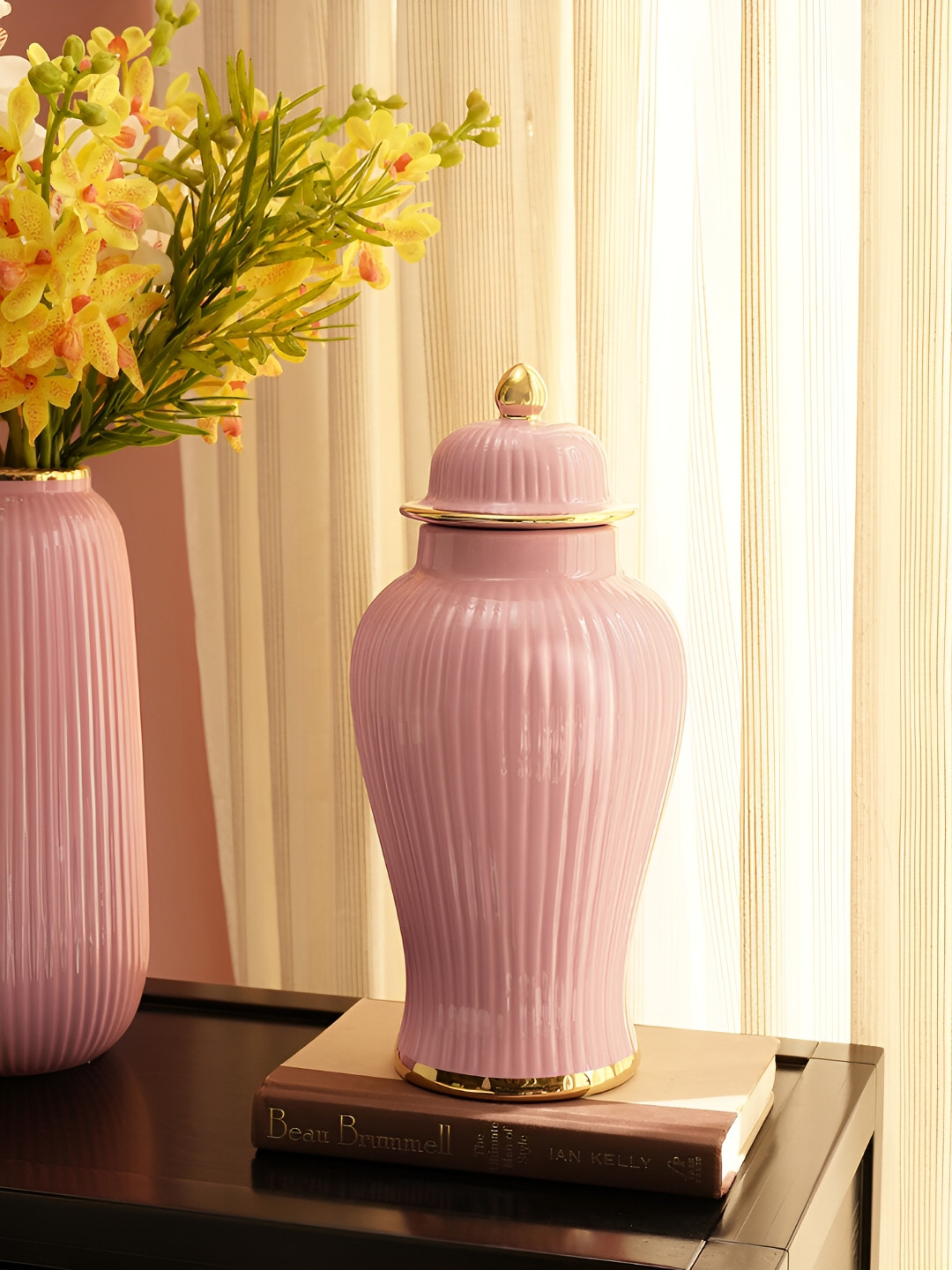 Pure Home and Living Pink Ribbed Ceramic Vase