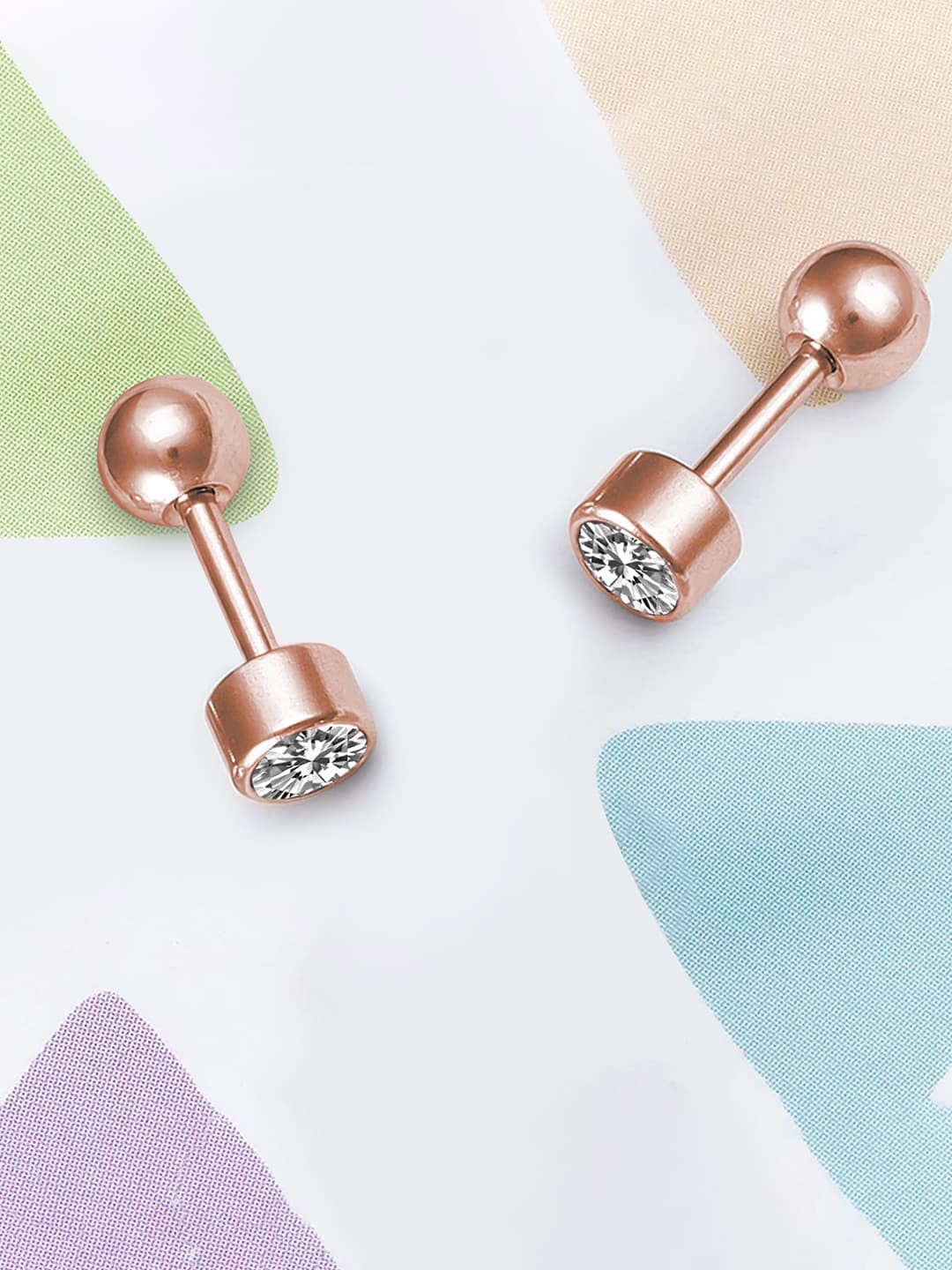 Peora Men Rose Gold-Plated Stainless Steel Cubic Zirconia Contemporary Stud Earrings
