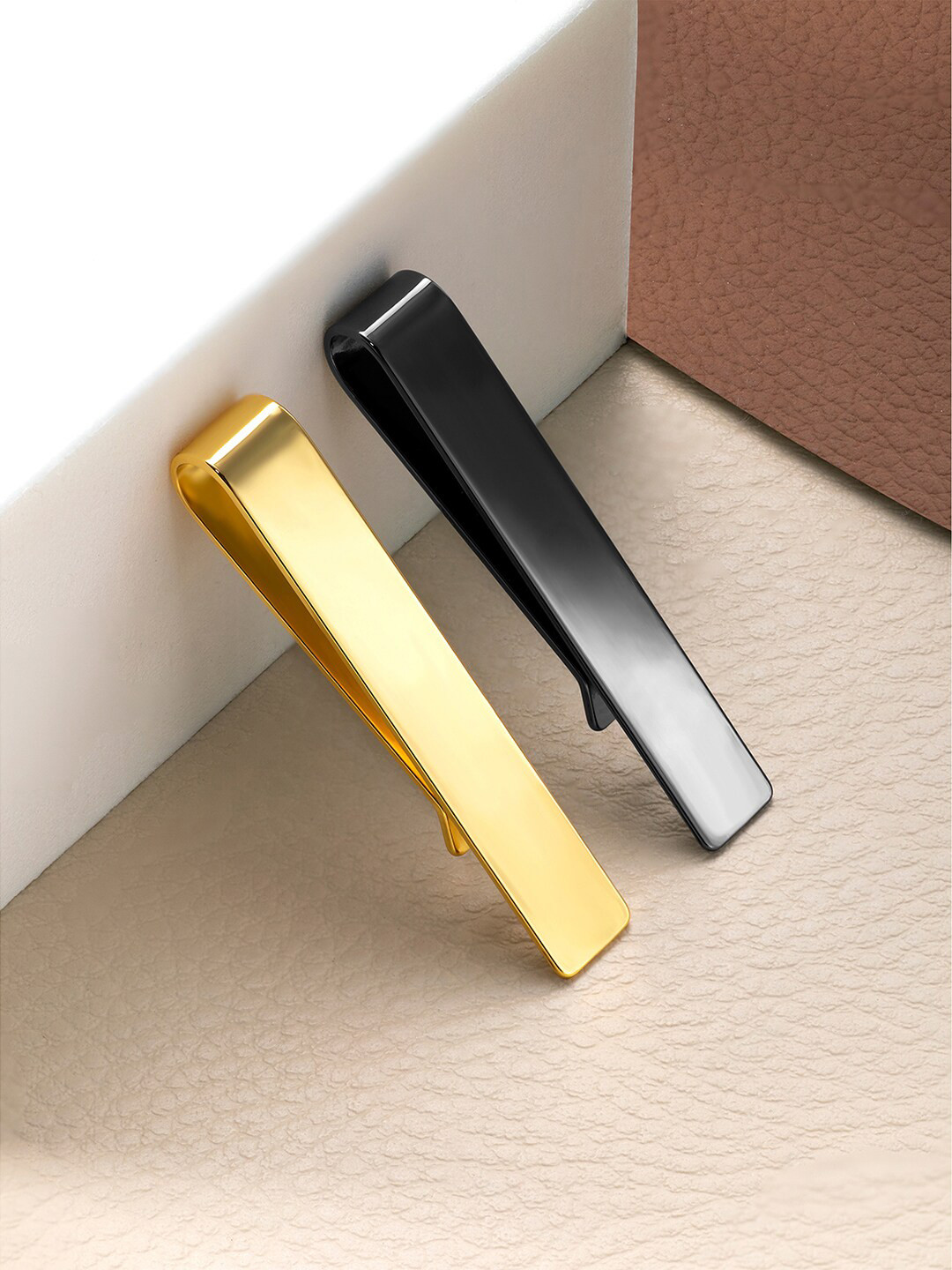 Peora Men Set Of 2 Solid Slim Stainless Steel Classic Formal Tie Pins