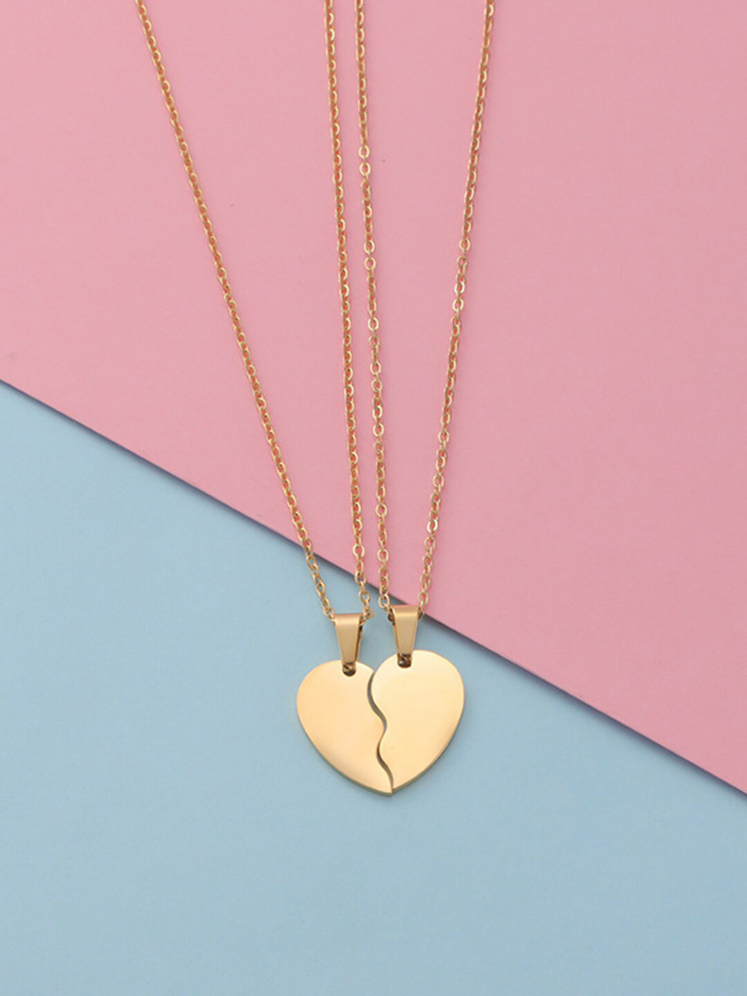Peora Gold-Plated Heart Shape Couple Pendant With Chain