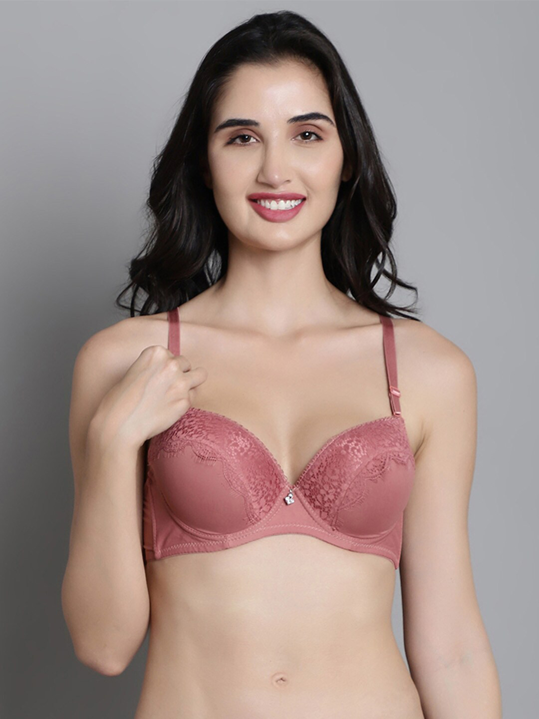 MAKCLAN Floral Lace Medium Coverage Lightly Padded Push-Up Bra With All Day Comfort