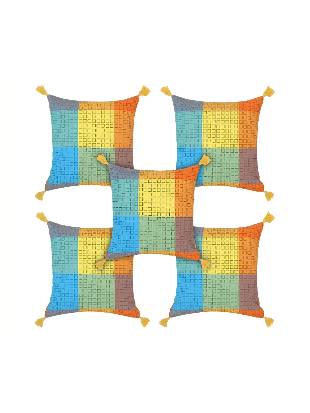 MONKDECOR Geometric Polycotton Lightweight 5 Pcs Textured Cushion Covers -15.7x15.7In