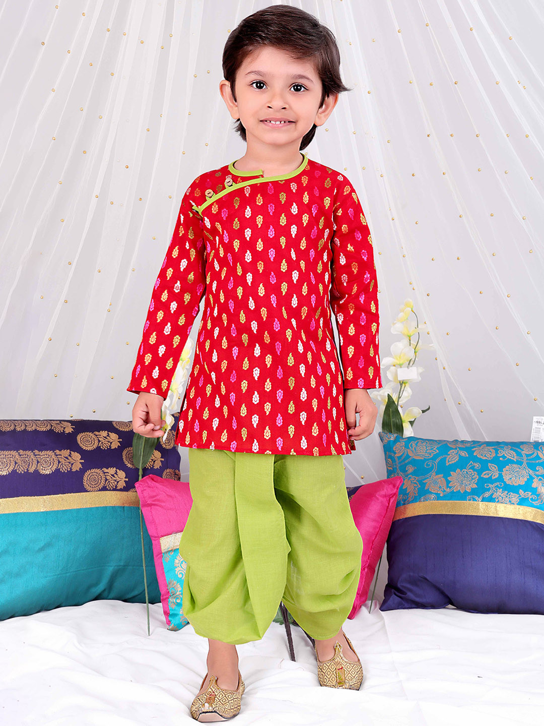 KID1 Boys Ethnic Motifs Printed Regular Pure Cotton Kurta with Dhoti Pant