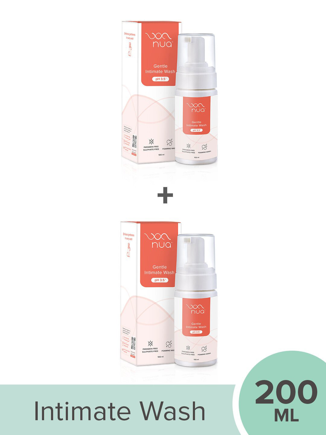 Nua Women Set Of 2 Gentle Foaming Intimate Wash With Aloe Vera - 100ml Each