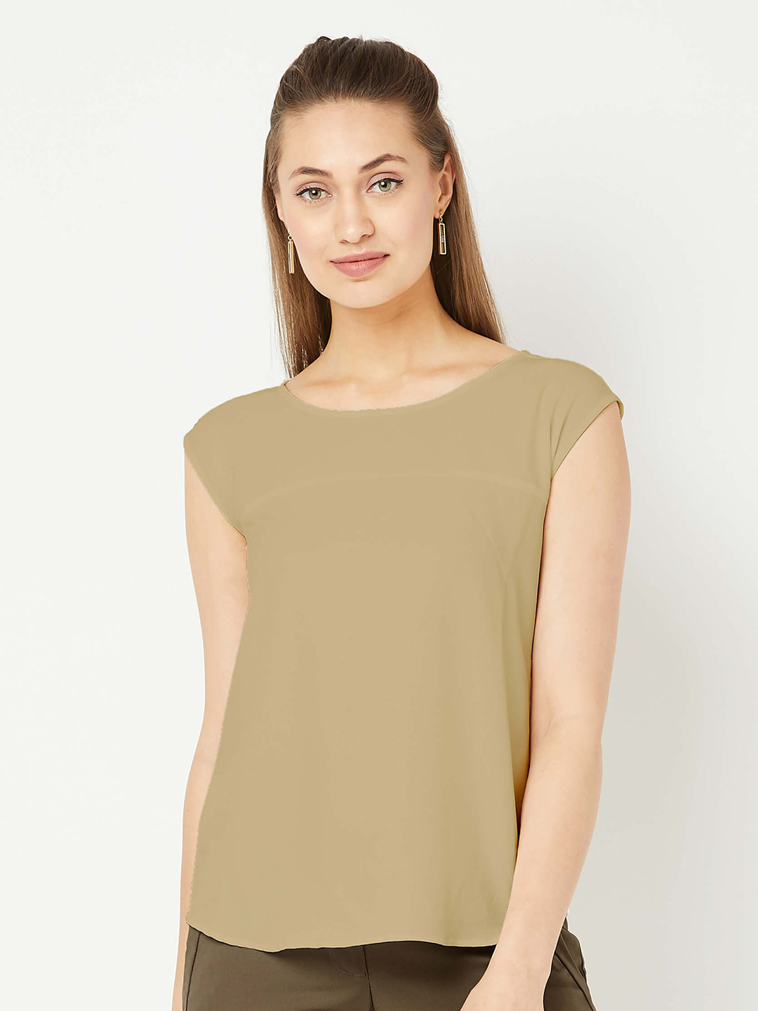 SALT ATTIRE Round Cap Sleeves Top