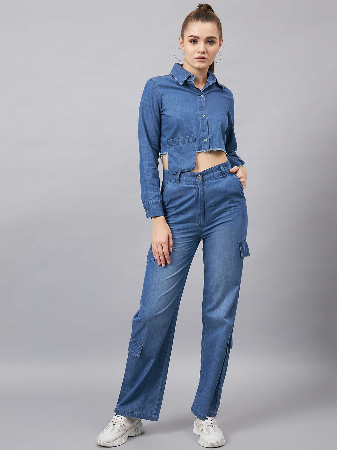 Orchid Blues Pure Cotton Crop Shirt With Trouser