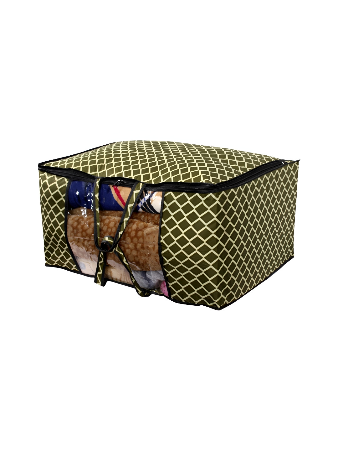 Stylista Green & Yellow Checked Printed Water Resistant Blanket Storage Organiser